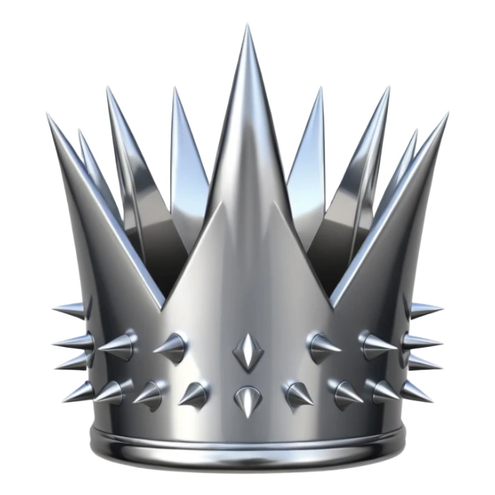 A spiked crown emoji made of silver chrome, sharp yet rounded metallic spikes, glossy reflections, aggressive luxury swag aesthetic, iOS emoji style, centered, clean white background sticker