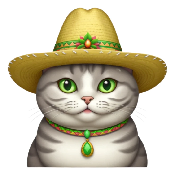 Fat gray cat green eyes wearing sombrero sticker