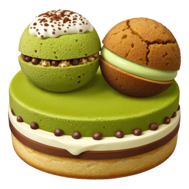 biscuit balls with matcha/chocolate/tiramisu topping + crumbs topping sticker