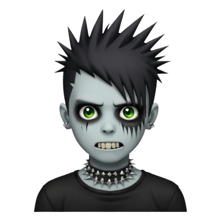 emo zombie boy with spiky black emo hair and a black shirt and grilzz  sticker