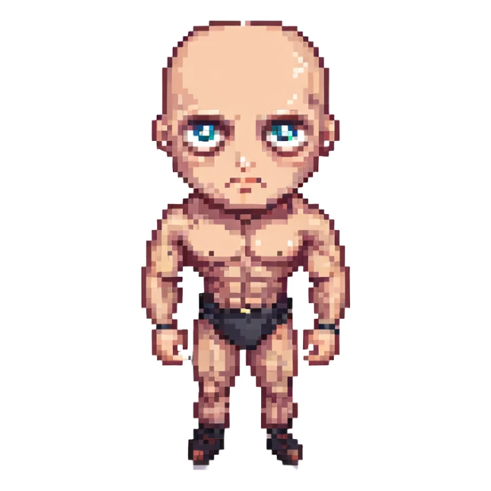 bald muscular man with big eyes sticker