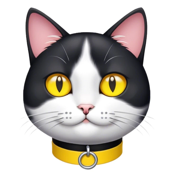Black and white cat sitting with yellow collar  sticker