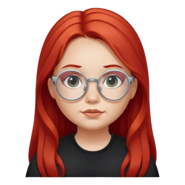 girl with chubby cheeks, long red hair, and silver glasses. Black clothes sticker