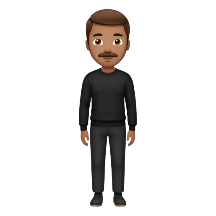 man with mustache, brown hair, 33years old, shirt, high temple Black pullover with a white shirt underneath and black fabric trousers 👕🖤👖 sticker