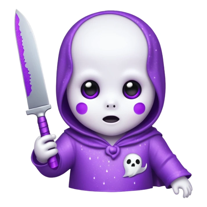 baby ghost face with glitter and a purple knife sticker