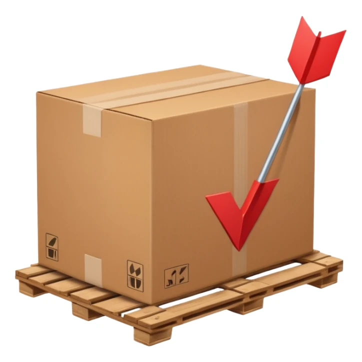 cardboard box on a pallet with an arrow next to it, simple, clear, no text sticker