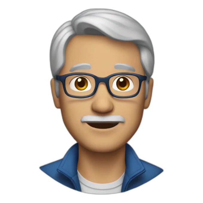 60 year old man with dark blonde short hair and blue jacket sticker