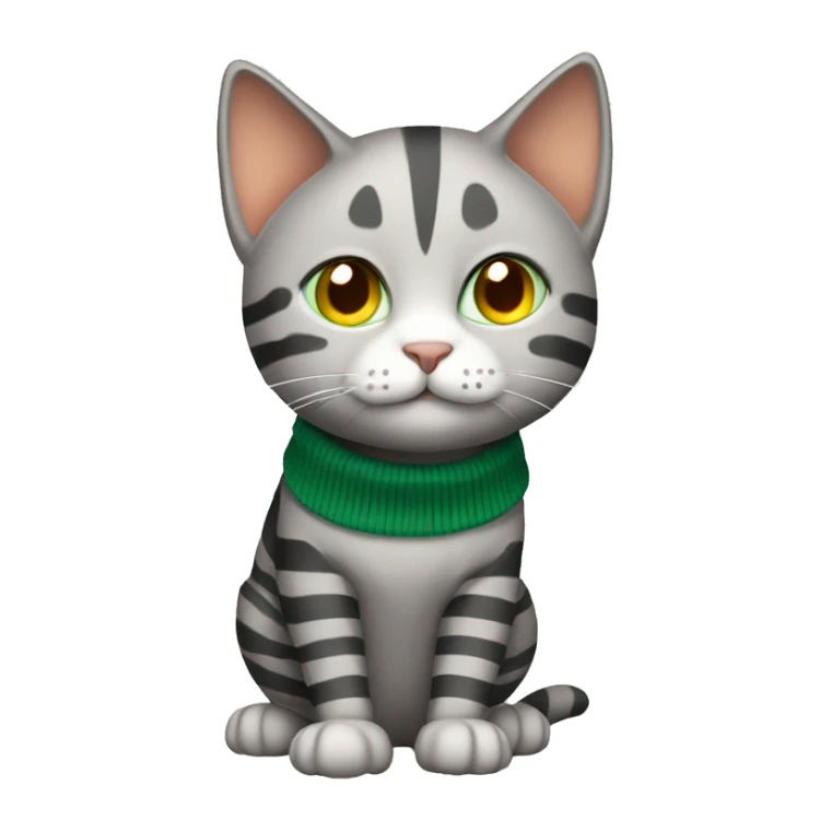 A striped grey cat with green eyes with orange sweater in full growth sticker