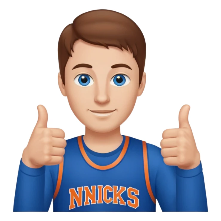 Thumbs up with knicks shirt on blue eyes, brown hair sticker