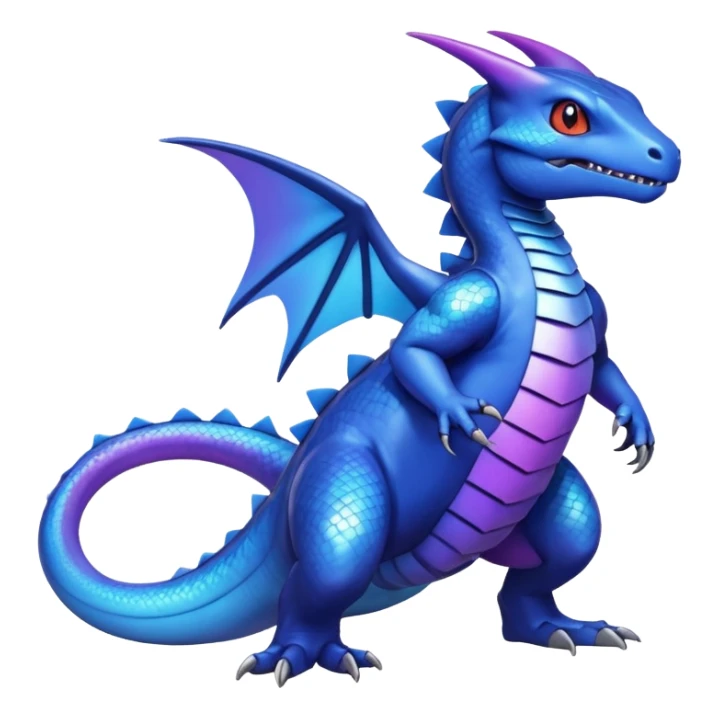 Cute Shiny iridescent cyan indigo blue violet gradients Guilmon-Salandit-Fakémon-hybrid-creature (full body)  sticker