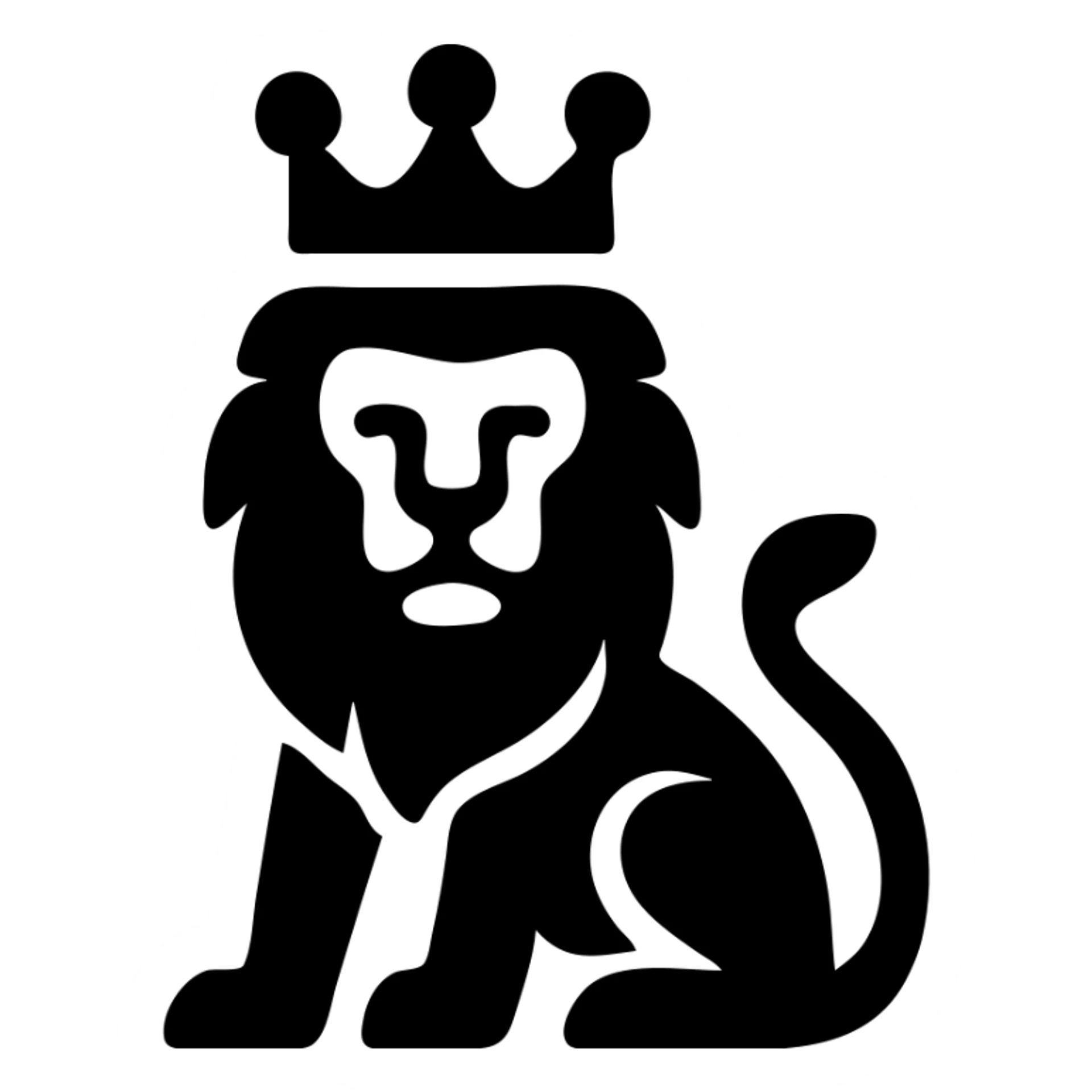 lion with a crown head, bold graphic icon, simple shapes, high contrast, no background sticker