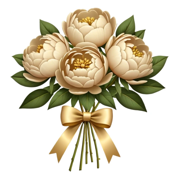 Beige peonies bouquet with golden bow sticker