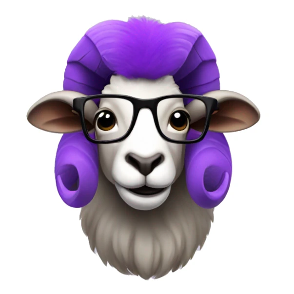 Ram with purple fur and black rimmed glasses sticker
