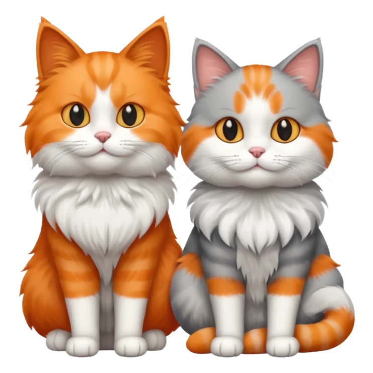a realistic looking very fluffy grey and white cat sitting next to another cat sticker