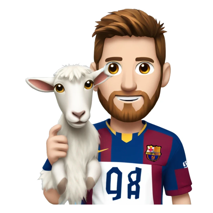 Messi holding a goat, redish hair redish beard, blue eyes sticker