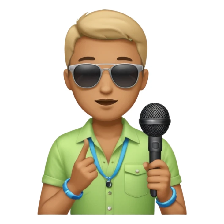 man with summer clothes and sun glasses holding microphone sticker