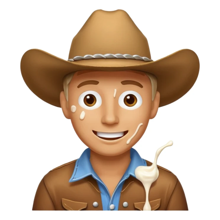 Happy Cowboy with white yogurt all over face and dripping sticker