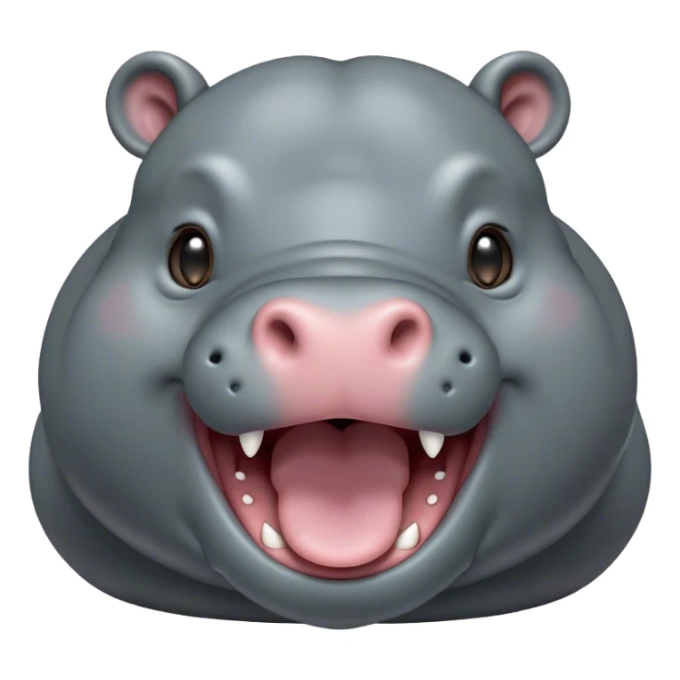 Cinematic Cute Yawning Hippo Portrait Emoji, Head tilted slightly with a dramatic, wide-open yawn, showcasing a soft, smooth slate-gray hide with gently drooping ears, round eyes barely open in drowsy contentment, Simplified yet irresistibly adorable features, highly detailed, glowing with a soft, cozy glow, high shine, relaxed yet expressive, stylized with a touch of aquatic charm, bright and endearing, soft glowing outline, capturing the essence of a sleepy yet affectionate hippo, so drowsy it feels like it could stretch out of the screen and curl up for a nap! sticker