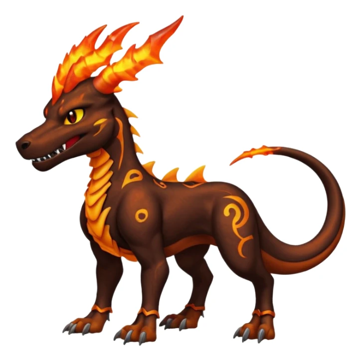 Copper-Bronze Molten-Lava Glow-Cracked Fiery-Runed Draconic Houndoom-Garchomp-hybrid-creature (full body) sticker