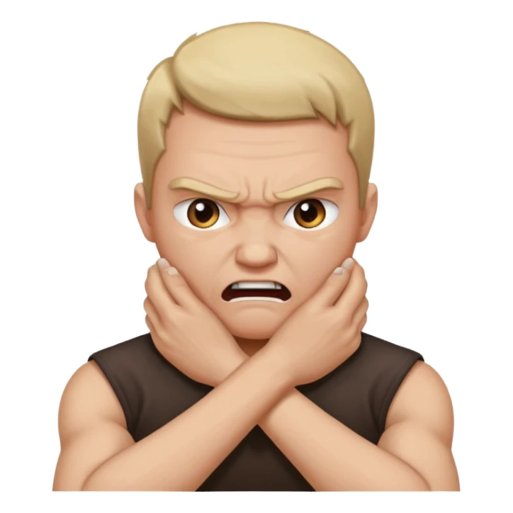 Grabbing throat with hands and looking angry with arms crossed and under chin sticker