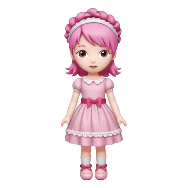 Isolated detaile illustration incredibly raspberry torte doll figurine full body with pink hair and a raspberry hairband sticker
