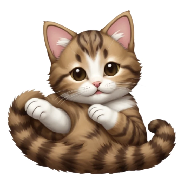 dark brown tabby and white kitten eyes closed whilst stretched out and  upside down sticker