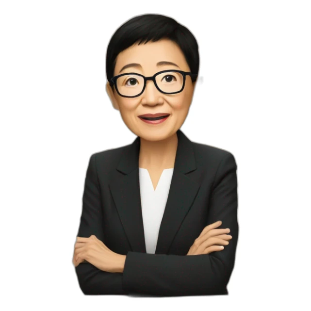 Maria Ressa answers questions in a press conference sticker