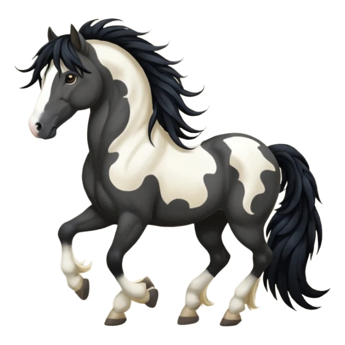 Dark bay gypsy cob with black feathers and mane sticker