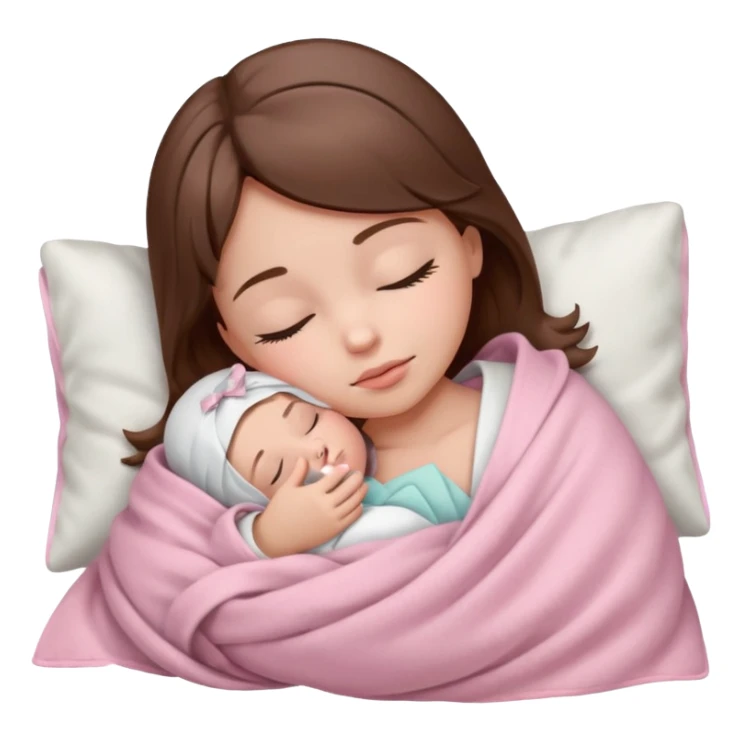 Sleeping child with brown hair wrapped in a light pink blanket with a white bow over the blanket sticker