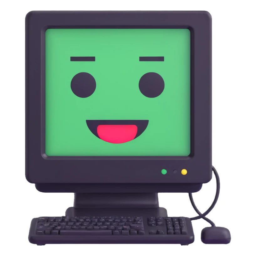 Pixel computer terminal with face — classic green-on-black monitor that “winks” or shows emojis. sticker