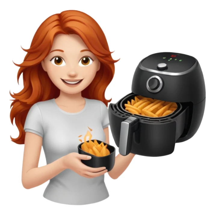 Excited long haired redhead shaking airfryer butt shake sticker