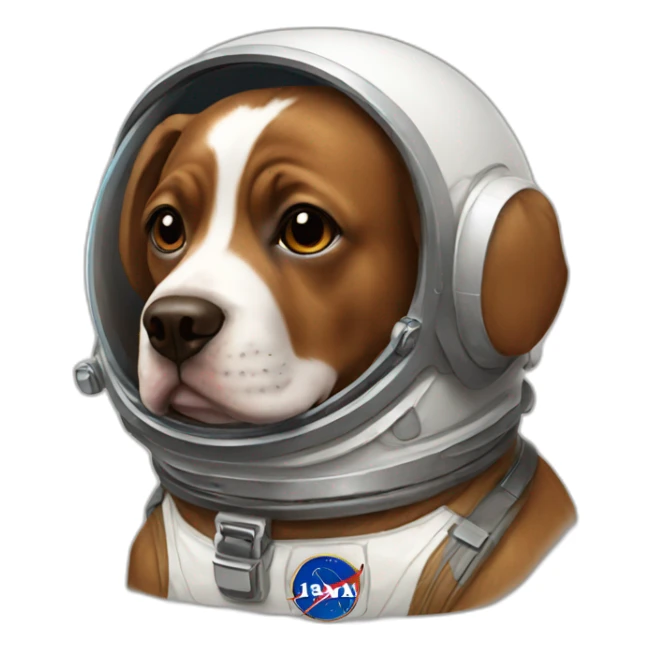 brown staffordshire dog wearing an astronaut suit. sticker