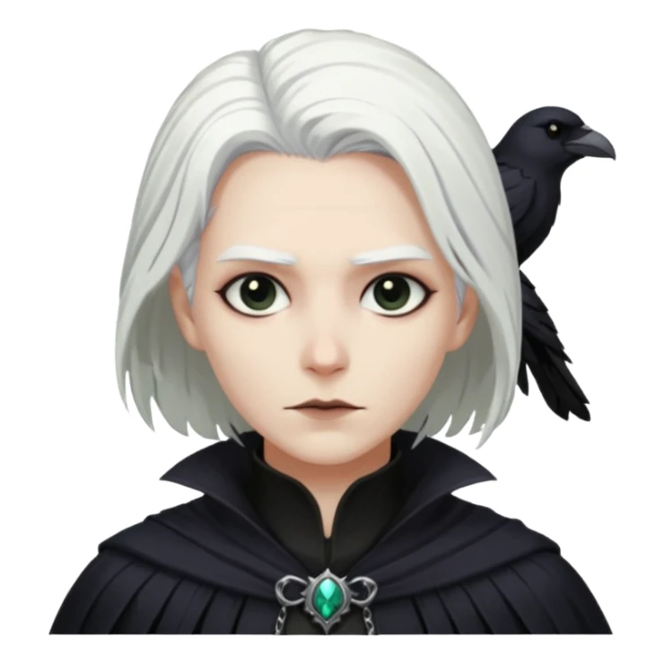 necromancer with black raven outfit white hair sticker