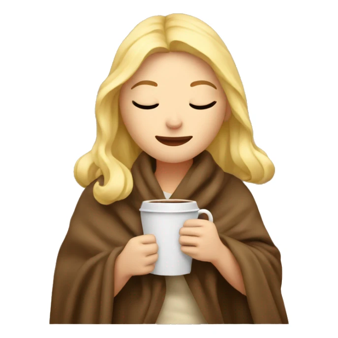 Blonde girl inside blanket holding coffee with eyes closed sticker