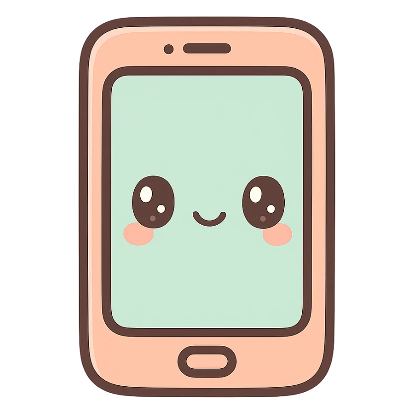 cellphone, kawaii chibi anime style, flat pastel colors, thick outlines, simple cute features sticker