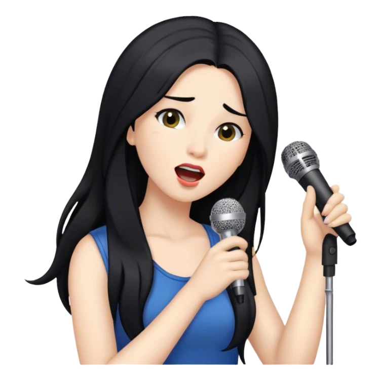 Woman with long black hair singing into a microphone sticker