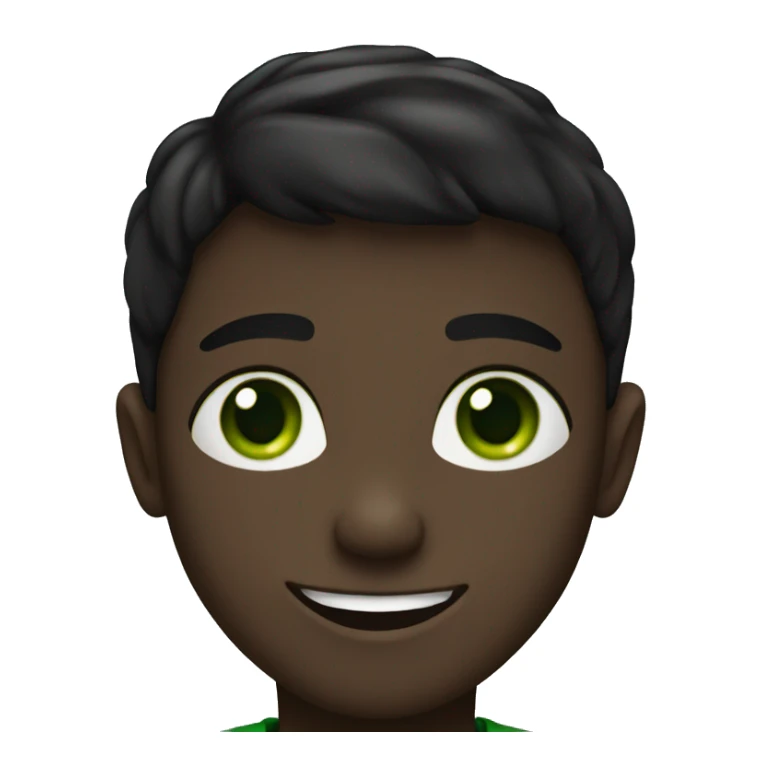 smiling boy in black shirt and green eyes sticker