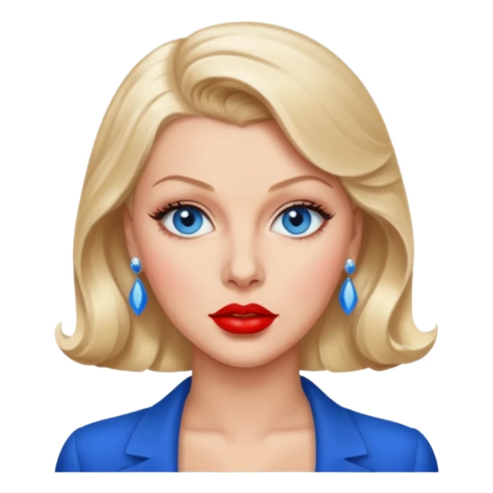 Lana Turner with blue eyes, red lip sticker