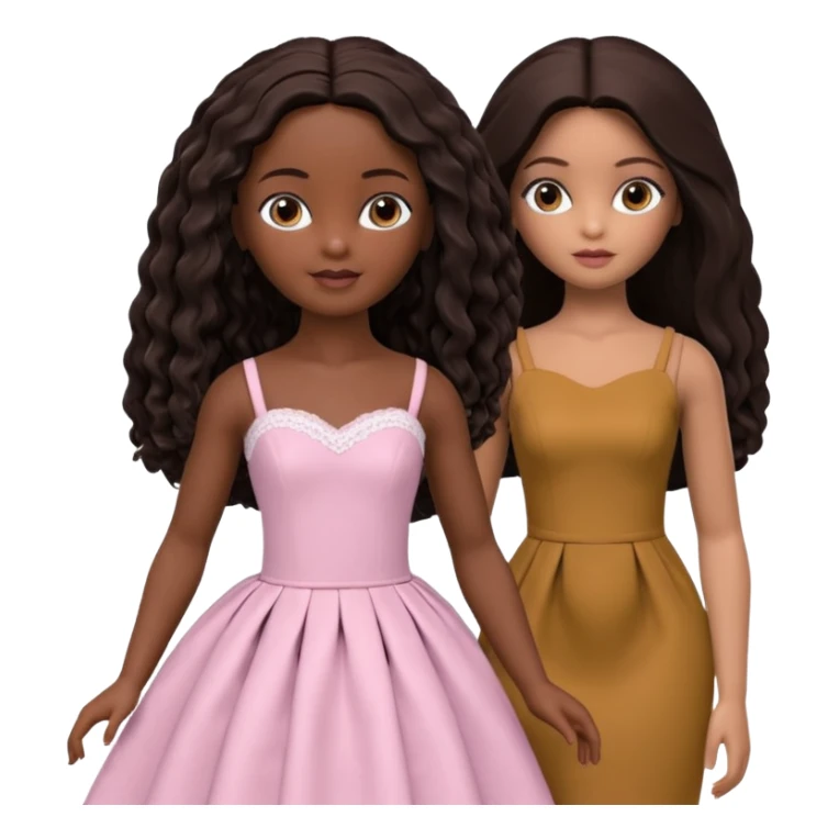 Boneca digital em estilo 3D realista e fofo, semelhante a uma boneca colecionável. Mulher jovem com pele negra, olhos castanhos escuros, cabelo liso cor chocolate, longo e bem alinhado.  sticker
