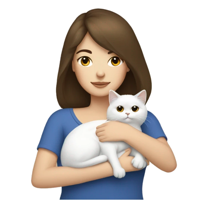 Brunette woman snuggling white Persian cat sticker