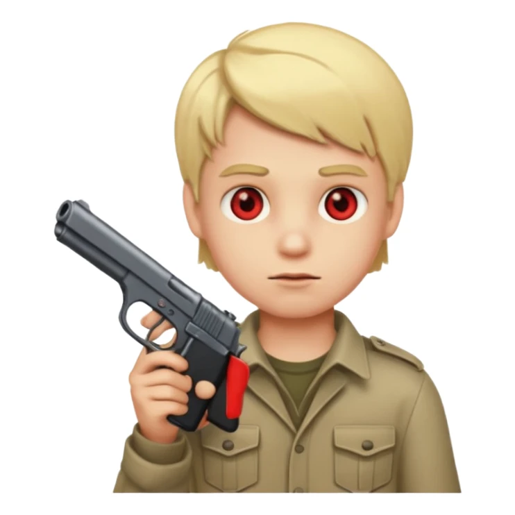 blonde boy emoji holding a gun with red eyes sticker