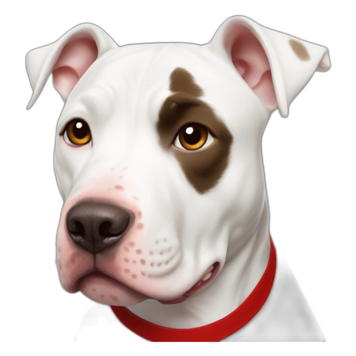 White pitbull dog with brown spot on left eye and red bandana sticker