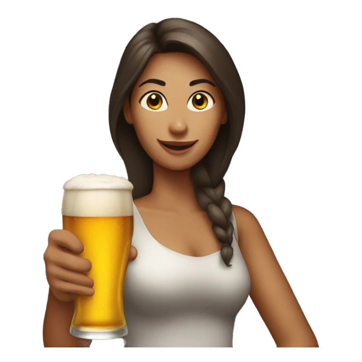 a woman holding a bottle of beer sticker