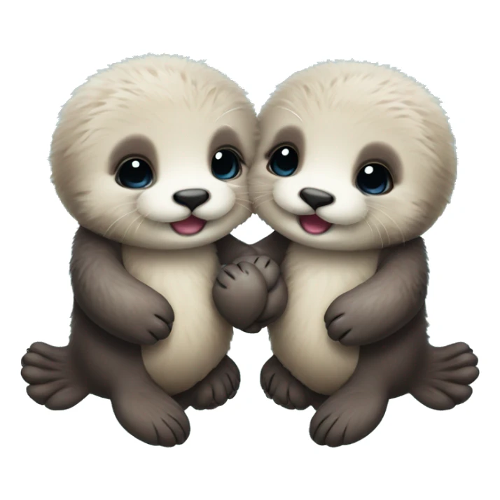 two fluffy baby sea otters holding hands sticker