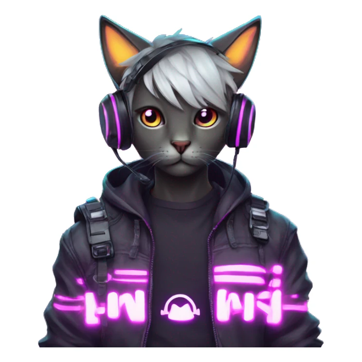 Anime cat gamer guy cyberpunk neon sticker
