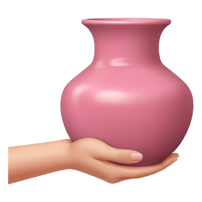 hand holding a finished pink pottery vase or bowl sticker