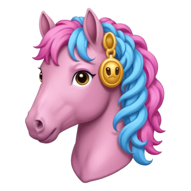  horse with curly and blue pink hair front view  sticker