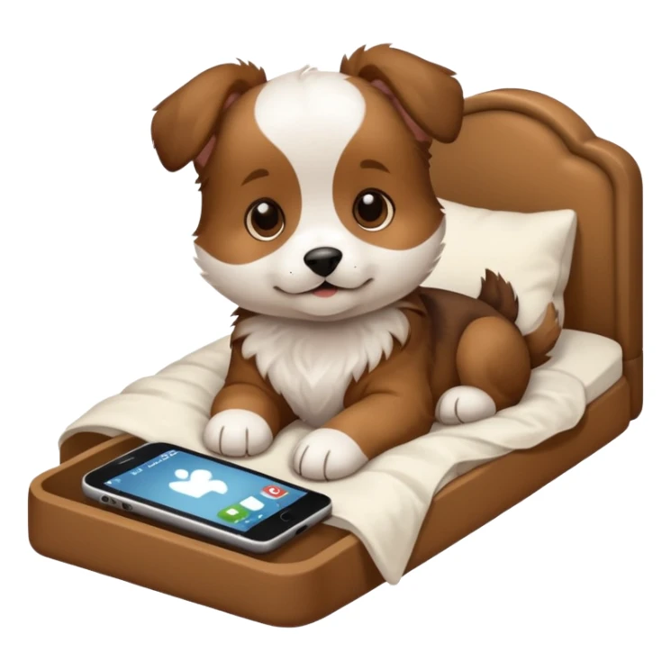  puppy in bed with phone sticker