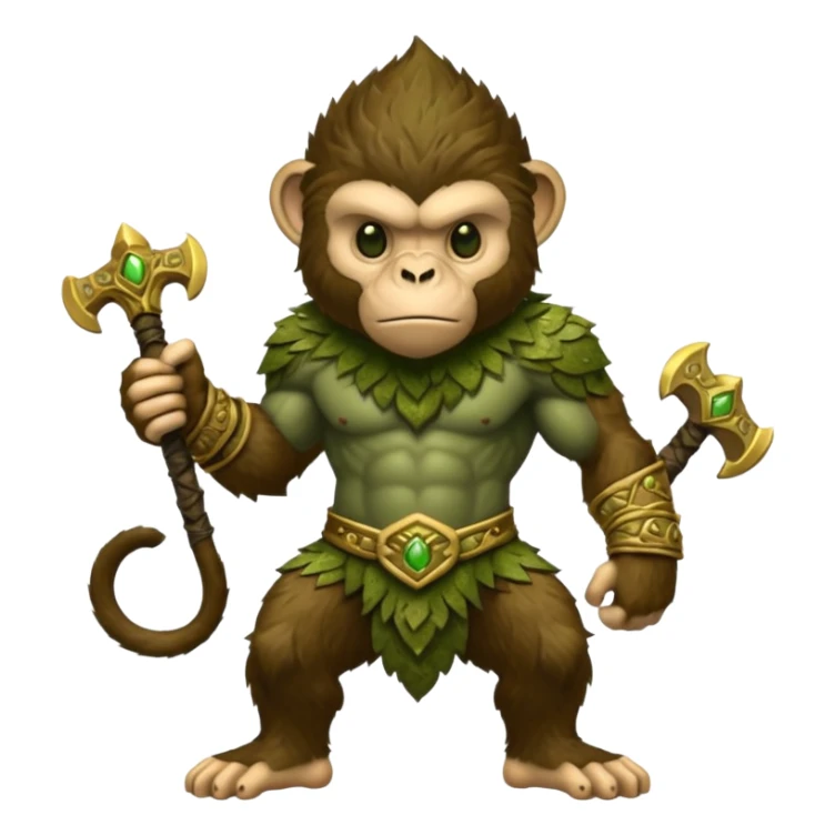 earth elemental monkey warior with moss green and brown furr sticker