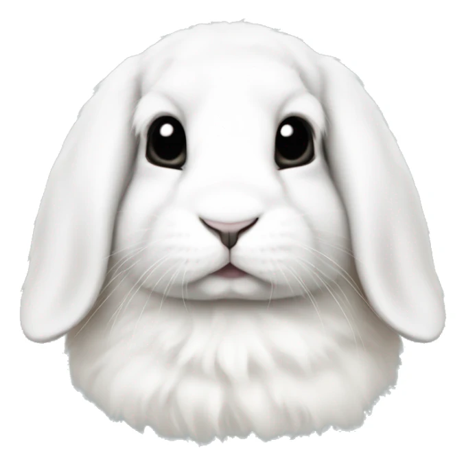 White holland lop rabbit with black spots and a white nose sticker